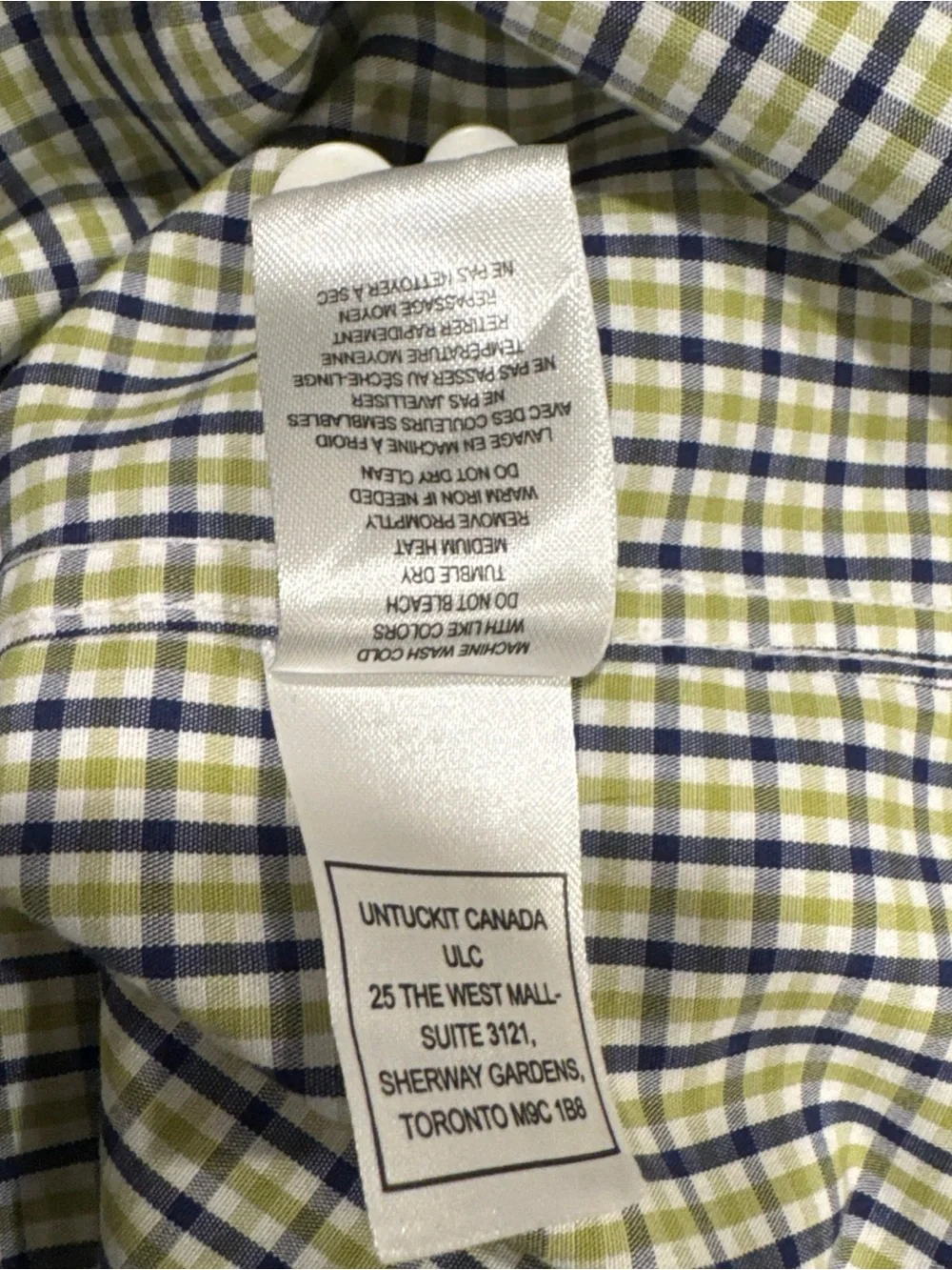 Untuckit Mens Shirt Medium Green Plaid Wrinkle Free Amontillado Button Front L